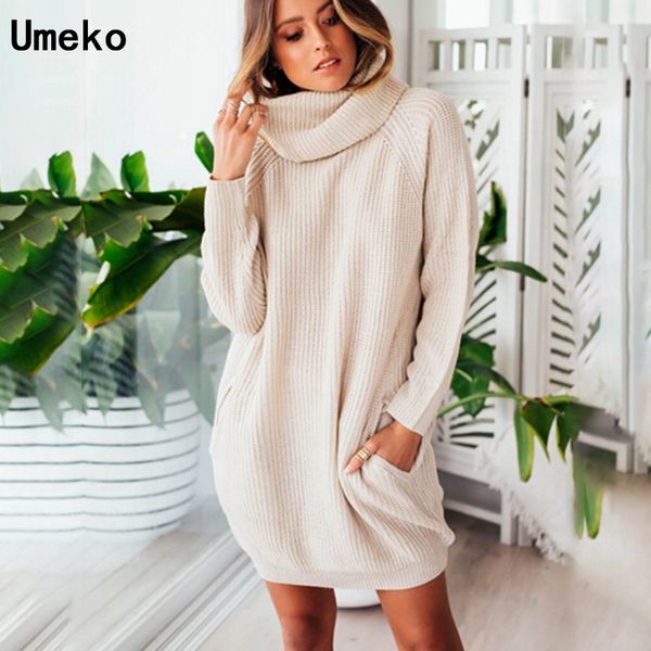 

umeko pullover sweater women oversized turtleneck long sleeve solid color loose 2018 winter knit women sweater, White;black