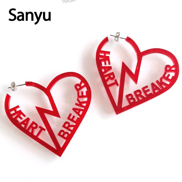 

creative funny hollow out two pieces of break heart hollow out red acrylic drop earrings for female cool punk dangle earrings, Silver