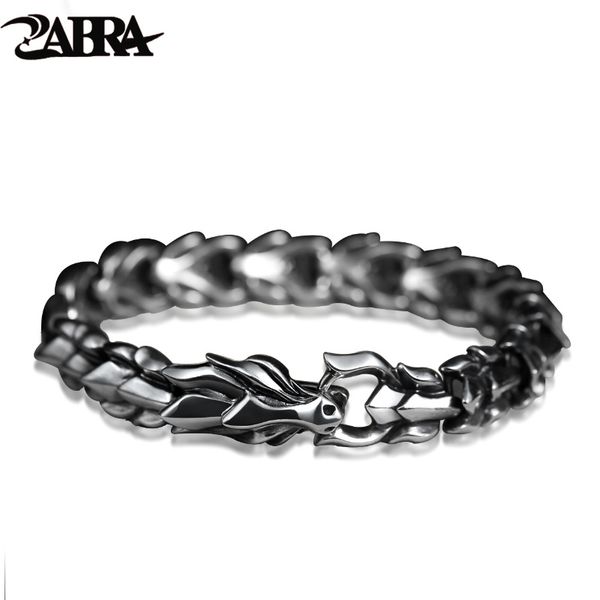 

zabra 925 sterling silver luxury cool dragon bracelet for men vintage steampunk rock biker male hand jewelry customize length c19021501, Black