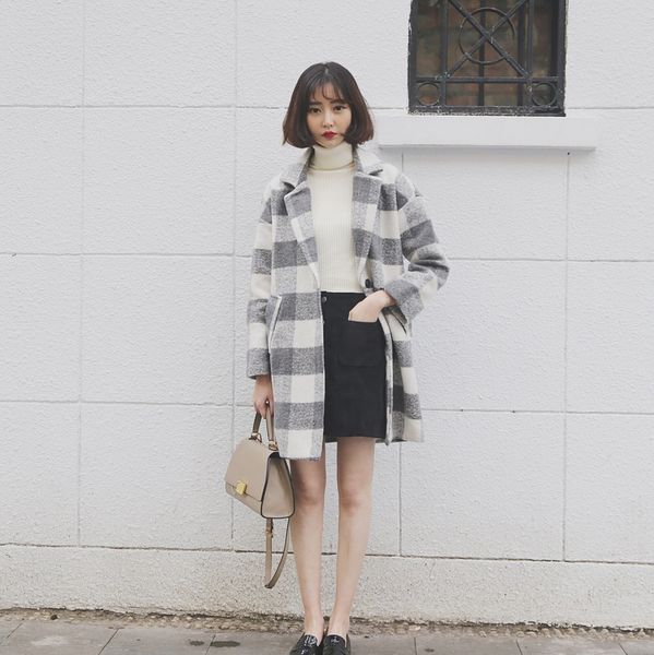 

england style fashion women long woolen coat warm loose long women's jacket solid single button cashmere coat and jacket, Black