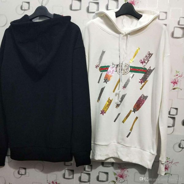 

1.3 2019 spring brand same style sweater luxury sweatshirt pullover black white fashion prom sweater sequins long sleeve tb, White;black