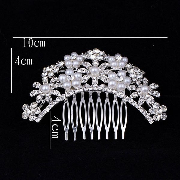 

bridal wedding jewelry clear rhinestone tiaras hair comb crystal pearl hair brush women flower hairpin for bride, Slivery;golden