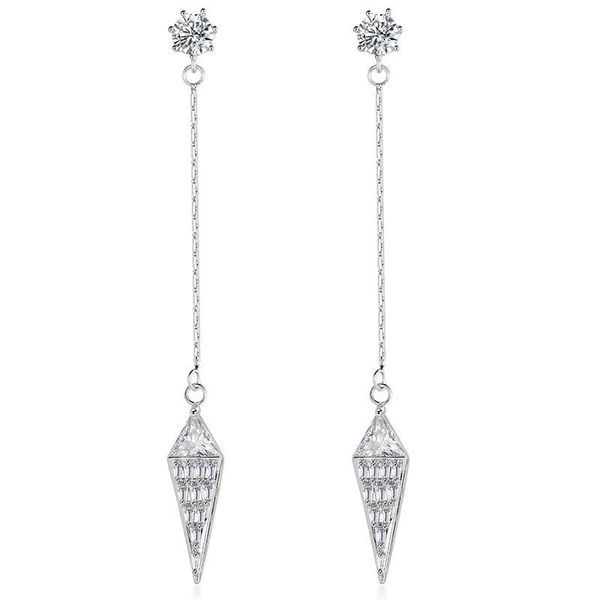 

cubic zirconia long dangle earrings 18k white gold plated stud earrings for women jewelry, Silver