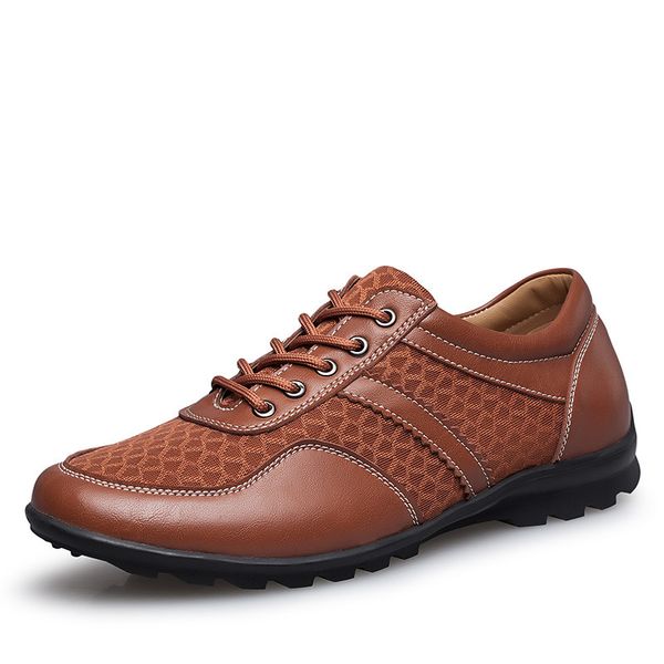 

mesh leather upper men fashion sneakers large size 37-47 breathable soft male summer casual shoes 4 colors black brown