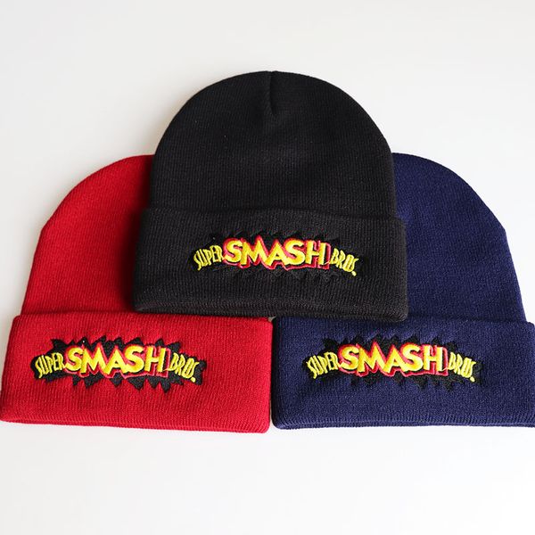 

super smash bros beanies cap women men letter embroidery knitted hat skiing casual caps