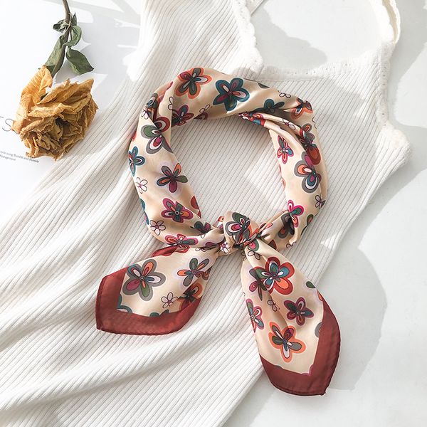 

female silk square scarf fashion floral print neck scarves foulard women head kerchief bandana shawls wraps 2020 fashion, Blue;gray