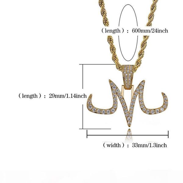

new custom iced out majin pendant necklace mens white and gold finish chains hip hop jewelry gold silver color charms man women gift