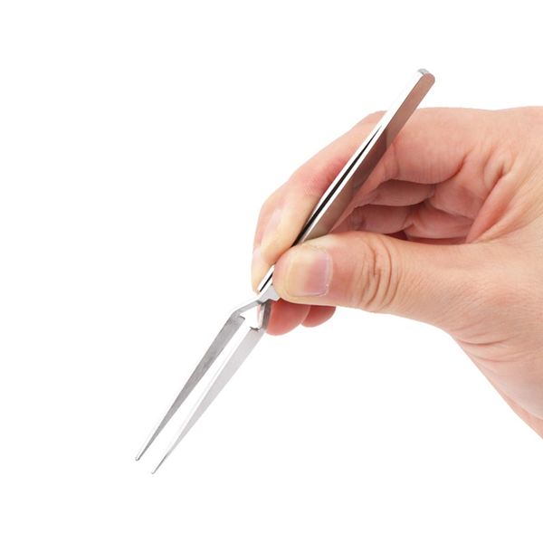 

120mm cross lock stainless steel precision tweezers reverse action tweezers mobile phone repair maintenance hand tools, Black