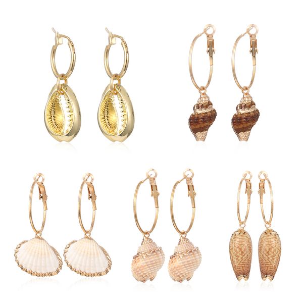 

bohemian shell pendant hoop dangle earrings for women handmade conch circle earrings jewelry, Silver