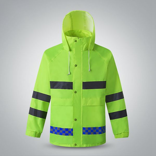 

reflective raincoat rain pants suit hooded kit high visibility windproof waterproof construction safety long sleeve jacket pants, Blue;black