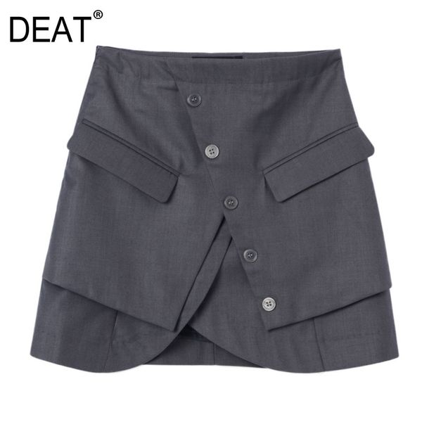 

deat] high elastic waist button spliced asymmetric short suit half-body skirt women fashion tide new spring summer 2020 13r388, Black