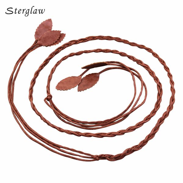 

new arrival fashion leaves braided female belt rope 2019 thin chain waist for women knotted skirt girdles with tassels f107, Black;brown