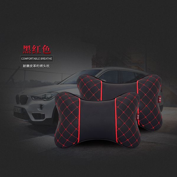 

2 pieces/lot embroidered neck pillow headrest pillows support cushion pu leather easy clean independent core