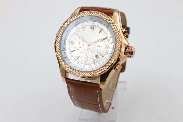 

discount sale brand automatic watches for men analog white face cart motors watch rose gold case and skeleton with calendar brown leather, Slivery;brown