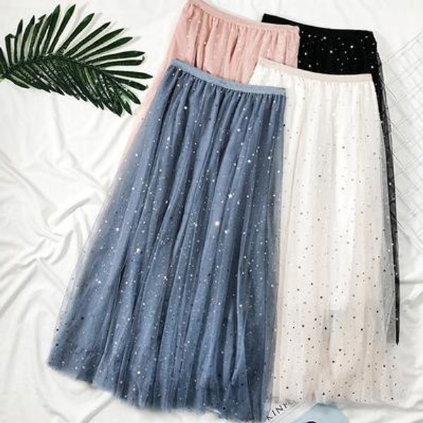 

fmfssom summer spring star moon sequined a-line high waist multi color black white ladies female skirts