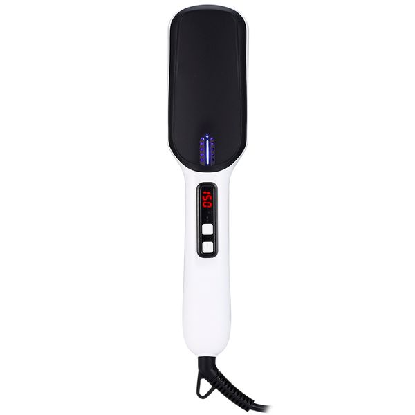 

adjustable temperature negative ion straight hair comb 360-degree rotatable tourmaline ceramic ptc hair straightening iron, Black