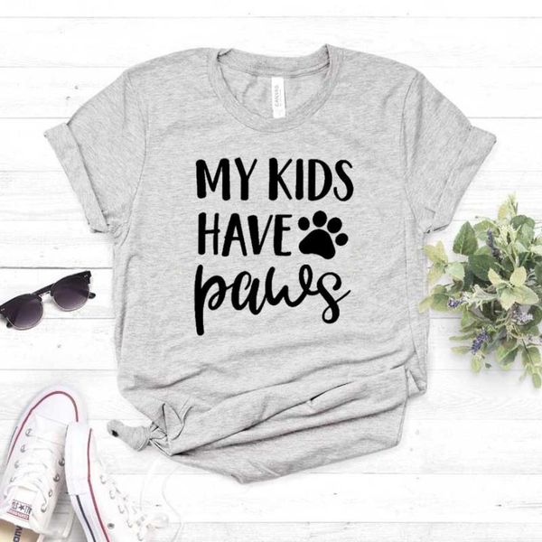 

my kids have paws dog cat mom print women tshirt cotton casual funny t shirt for lady girl tee hipster drop ship na-341, White