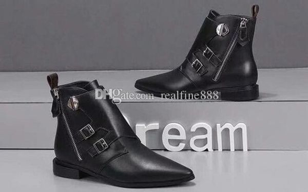 

5a 6727400 jumble flat ankle boot,calf leather canvas,rubber outsole,silver-tone buckles,side zip,size 35-41,dhl ing, Black
