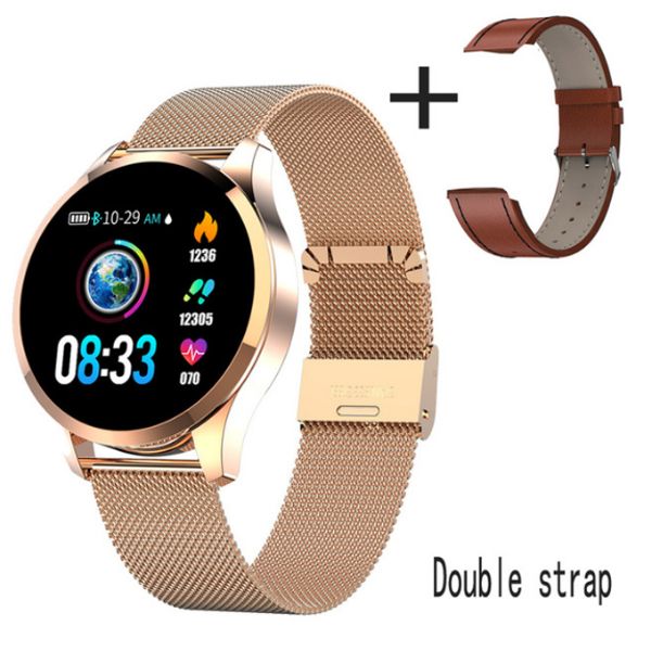 

call steel q9 smart waterproof men sms smartwatch reminder stainless rate cf08 watch monitor fashion fitness tracker pk q8 q1 heart p70 ftrm, Slivery;brown