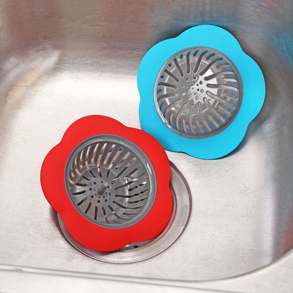 

new flower shaped silicone tpr kitchen sink strainers bathroom shower drain cover sink colander sewer hair filter