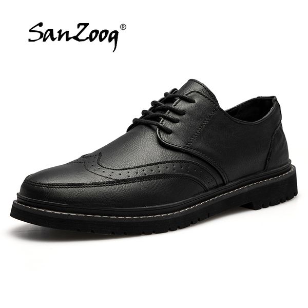 

brogue casual masculino leather shoes men chaussure homme cuir zapatos de hombre casuales cuero designer autumn sapato social, Black