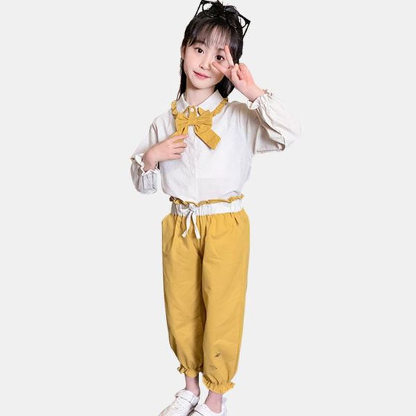

girls clothes blouse + pants teenage girls clothing ruffles clothes for spring autumn patchwork children's suits, White