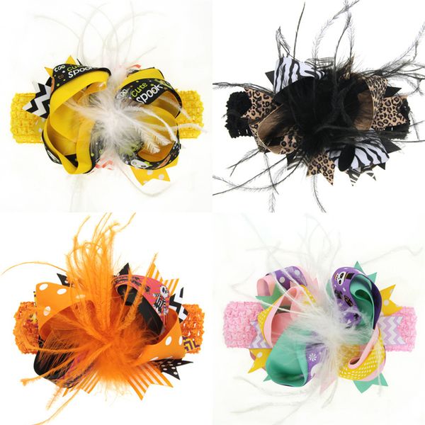 

kids halloween bow feather headband hair clip dual use handmade bow feather barrettes festival baby girls headdress fj692, Slivery;white