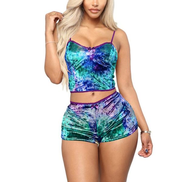 

yoga outfits women 2 piece set velvet sleepwear spaghetti strap shorts pajamas running suit ladies casual sportswear, White;red