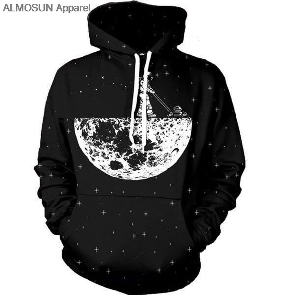 

almosun astronaut clear moon 3d all over printed hoodies pockets sweatshirt hipster funny street wear men women us size, Black