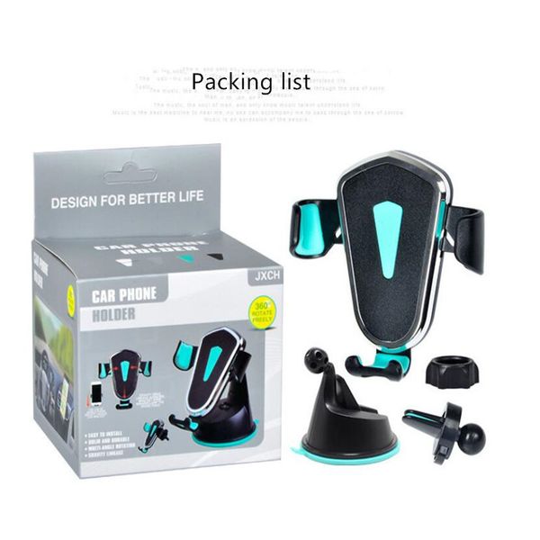 

mobile phone holder car mount universal 360 degree rotation air outlet windshield and dashboard cell phone holder stand with retail package