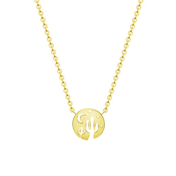 

geometrice round choker necklace fashion jewelry rose gold silver stainless steel moon and cactuses pendant chain for women