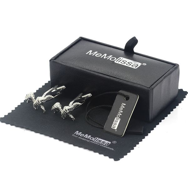 

memolissa display box cufflinks silver dinosaur cufflinks copper material 3d dinosaur skeleton design tag & wipe cloth, Silver;golden