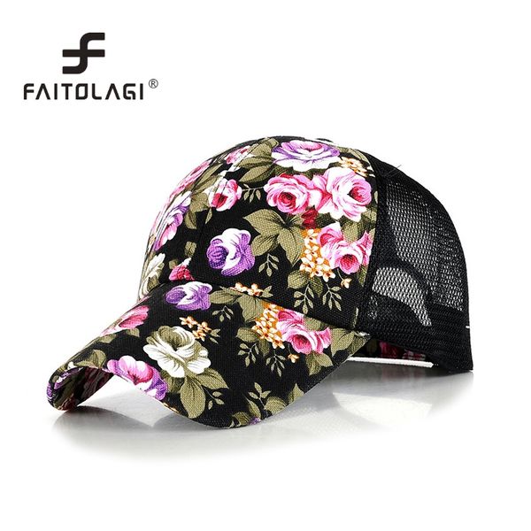 

2019 spring floral women baseball caps fashion mesh breathable sunmmer flower cap snapback hats for women girls sun hat, Blue;gray