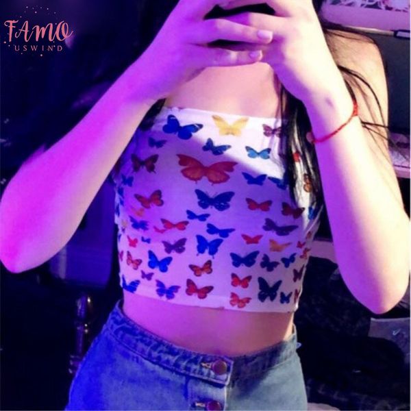

pattern print cotton colorful slash neck tank strapless crop camis 2019 summer casual outwear drop shipping, White
