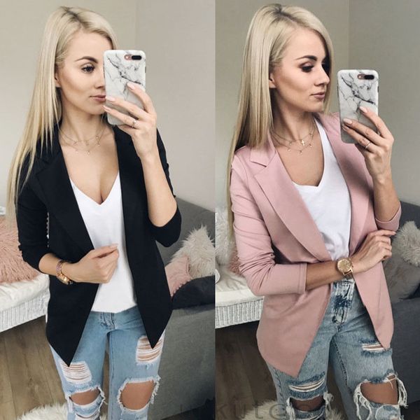 

women business coat blazer suit long sleeve slim jacket outwear ladies black pink slim blazer coat formal smart, White;black