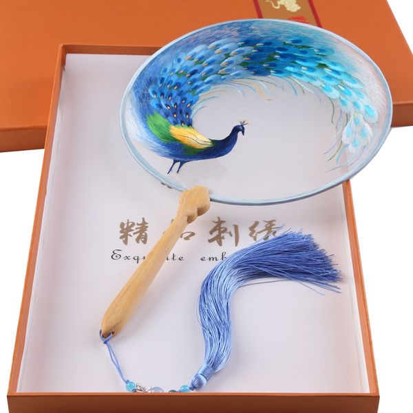

2020 famous chinese culture silk handmade suzhou embroidery fan double-sided embroidery flowers fan series with gift box multi-colors, White