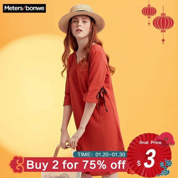 

metersbonwe women fashion ol official dress for female girls brand 2019 new arrival hollow-out black red v neck dress, Black;gray