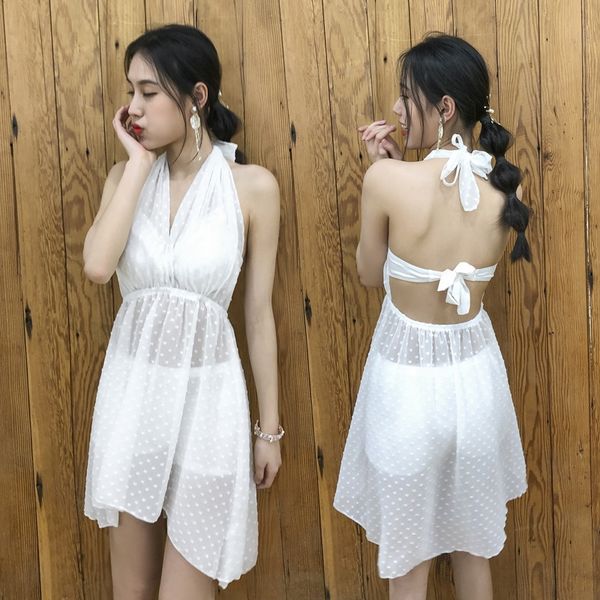 

2020 купальник женский трехсекционный бикини купальник бикини набор консервативный живот-покрытие тонкий сплит сексуальная фея вентилятор, White;black