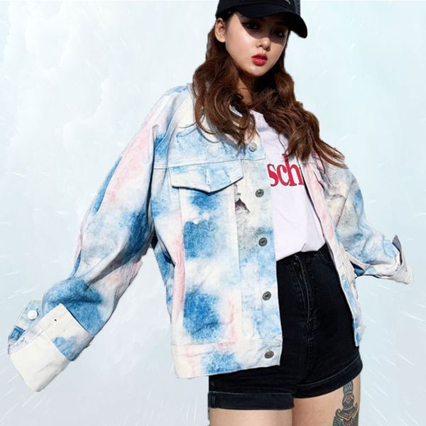 

spring autumn jacket women 2019 fashion gradient color jean coat rendering hip hop denim jacket loose plus size outwear sl282, Black;brown