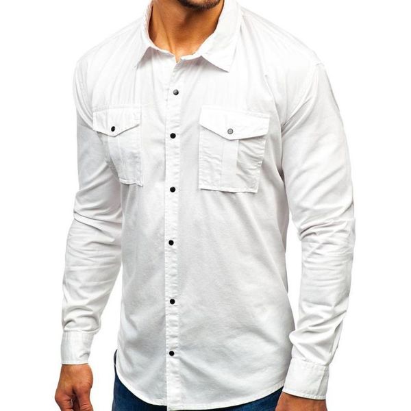 

new casual men solid color turndown collar long sleeve blouse button up shirt turndown collar blouse button up shirt, White;black