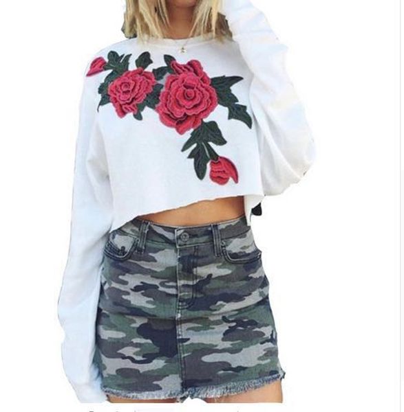 

flower embroidery women long sleeve crop gym fitness sports hoodie sportswear running jacket sports fitness clothing, White;black