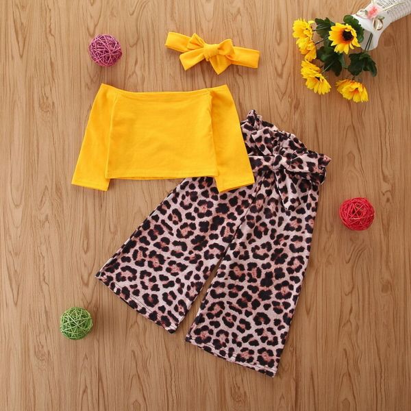 

новый малыш детские kid девушка с плеча топы футболки leopard брюки 3шт outfit uk