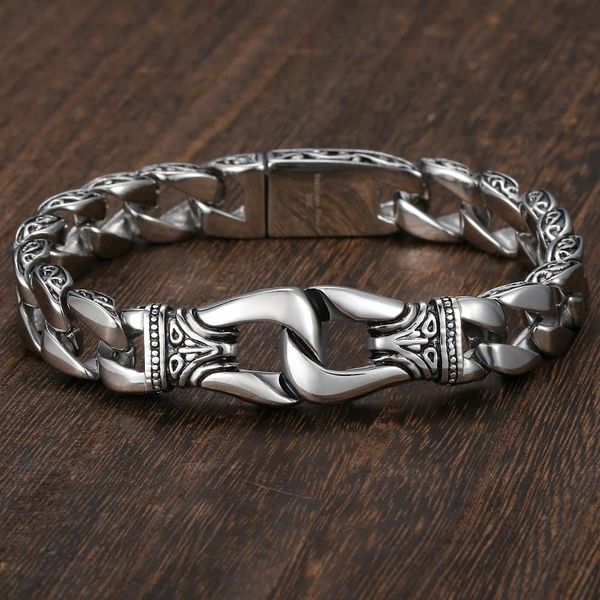 

mens bracelet 316l stainless steel silver color curved curb link chain bracelets for men davieslee wholesale jewelry 15mm hb10, Golden;silver