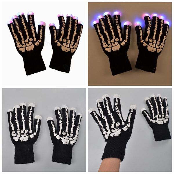 

led luminous skull glove christmas halloween bar applicable props seven colors randomly change light-emitting glove glow in the dark an2749
