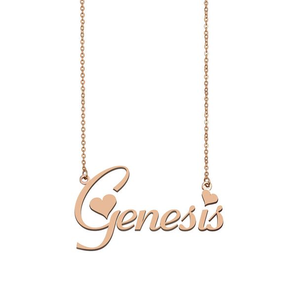 

genesis name necklace pendant for women girls birthday gift custom nameplate kids friends jewelry 18k gold plated stainless steel, Silver