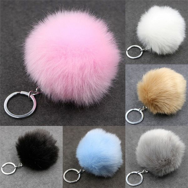 

artificial fur ball keychain pompom fur keychains on the bag cute fluffy faux pompon pendant accessories, Silver