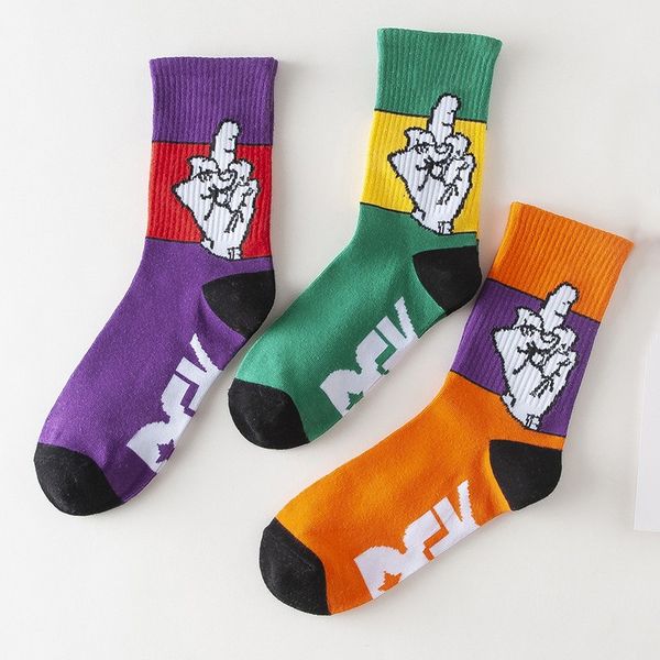 

men's socks europe and the united states street skateboard socks personality hip hop fashion funny men's skateboard, Black
