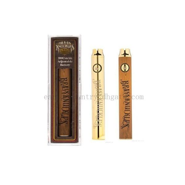 

Brass Knuckles Battery 650mAh Good 900mAh Wood SS Vape Pen Preheat VV Variable Voltage Battery For 510 Kingpen Thick Oil Cartridge Tank