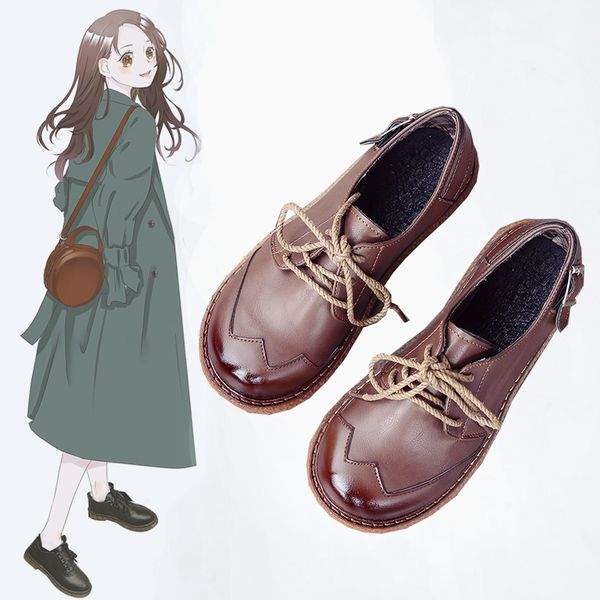 

british style small leather shoes thick sole lace-up casual single shoes comfort women's japanese round head flats, Black