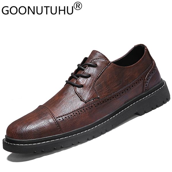 

2020 style fashion men's shoes casual leather classics brown gray black lace up shoe man office comfortable flats shoes for men